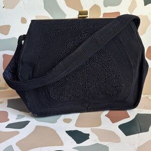 Vintage Corde 1940s Blue Gimp Rayon Rope Cord Spiral Embroidery Handbag Purse